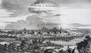 Конраад Деккер. Вид города Астрахани и фрегата «Орёл» с флотилией. XVII век. Фото из Википедии.